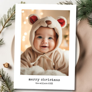 Minimalist Typewriter Merry Christmas Family Photo Holiday Card