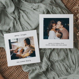 Minimalist Typewriter Merry Christmas Two Photos Holiday Card