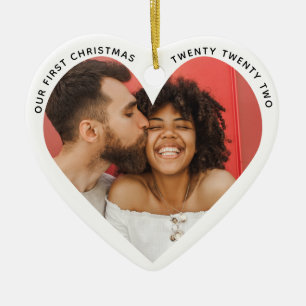 Minimalist Typewriter Merry Merried Photo Heart Ceramic Tree Decoration