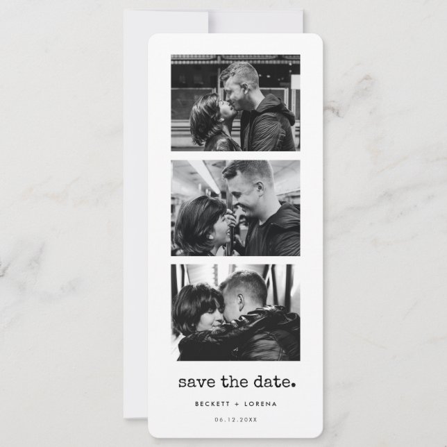 Minimalist typewriter Photo strip Save the date Announcement (Front)