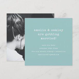 Minimalist Typewriter Retro Aqua Wedding Photo Save The Date