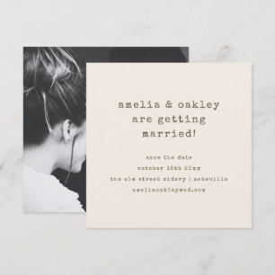Minimalist Typewriter Retro Green Wedding Photo Save The Date