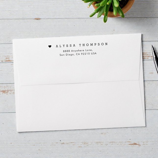 Minimalist Typewriter typography heart personalize Envelope (Custom envelope simple minimalist design with heart.)