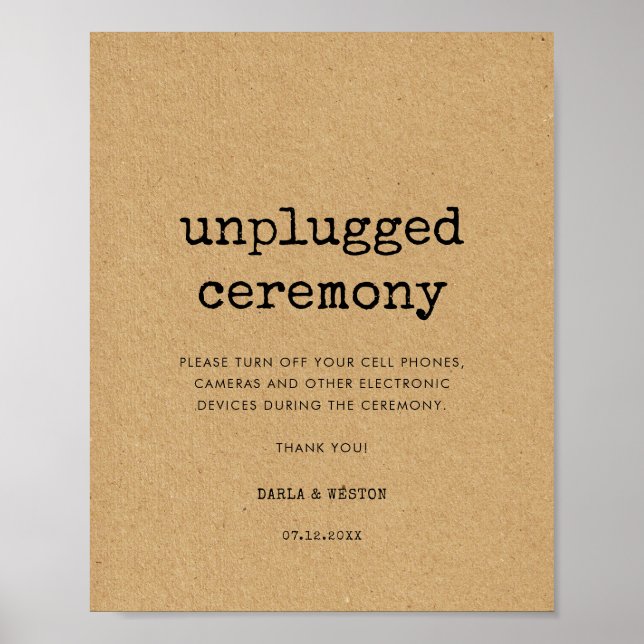 Minimalist typewriter Unplugged wedding ceremony Poster (Front)