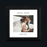 Minimalist Typewriter | Wedding Photo and Year Gift Box<br><div class="desc">This simple and minimalist keepsake gift box features your favourite wedding photo along with your names and the year in black typewriter look text. A stylish keepsake for your first year as husband and wife.</div>