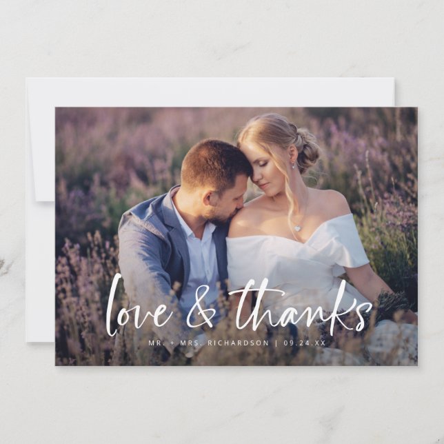 Minimalist Typography 2 Photo Wedding Thank You Card (Front)
