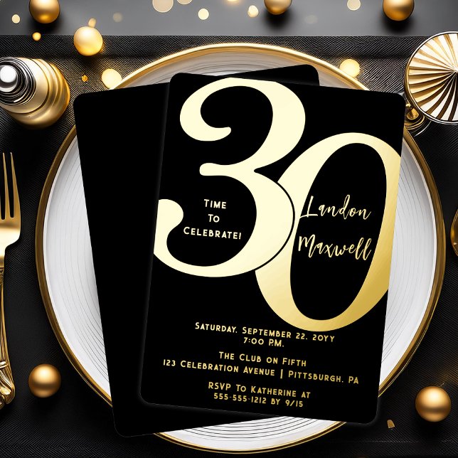 Minimalist Typography 30 30th Birthday Party (Elegant Minimalist Typography "30" 30th Birthday Party Foil Invitation)