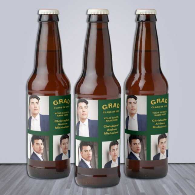 Minimalist Typography 3 Photo Graduation Beer Bottle Label (Creator Uploaded)