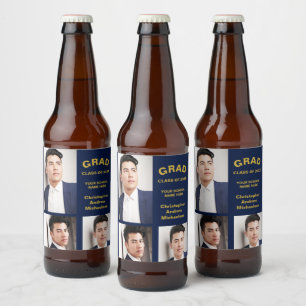 Minimalist Typography 3 Photo Graduation Beer Bottle Label