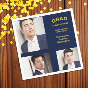 Minimalist Typography 3 Photo Graduation Napkin