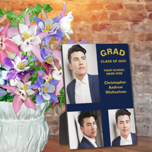 Minimalist Typography 3 Photo Graduation Plaque