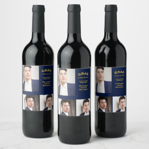 Minimalist Typography 3 Photo Graduation Wine Label