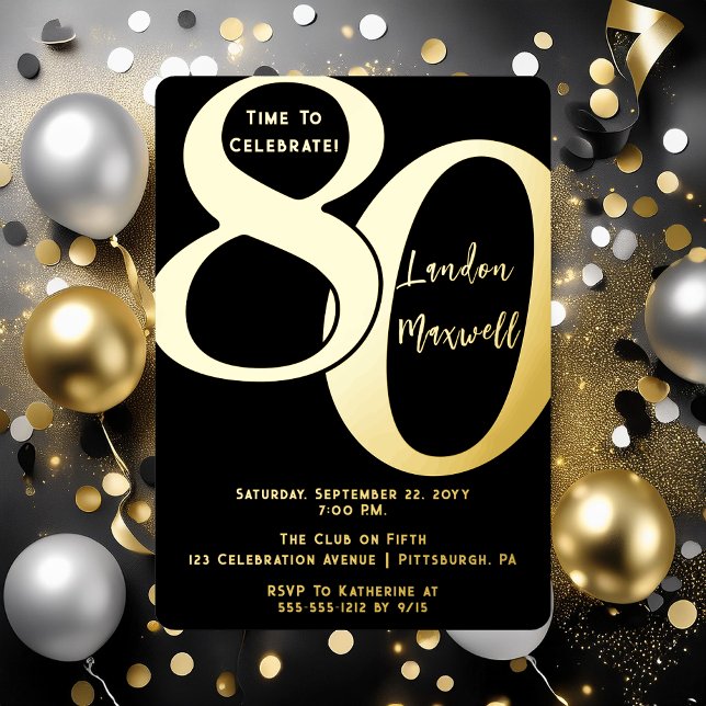 Minimalist Typography 80 80th Birthday Party (Elegant Minimalist Typography "80" 80th Birthday Party Foil Invitation)