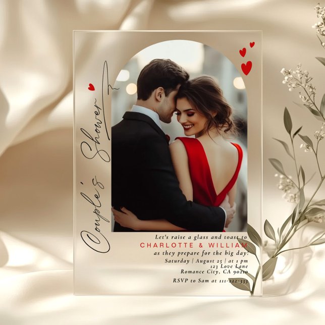 Minimalist typography Arch Photo Couples Shower Acrylic Invitations (Creator Uploaded)