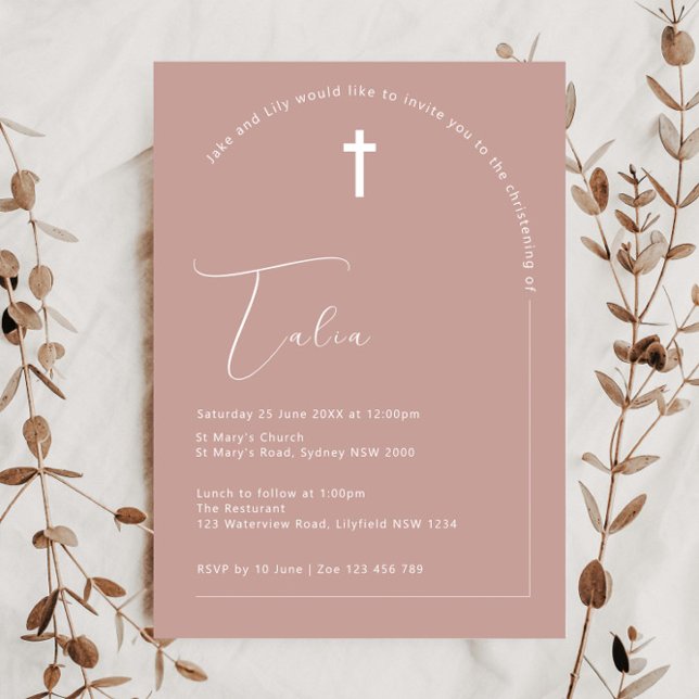 Minimalist Typography arch pink arch baptism Invitation (Creator Uploaded)