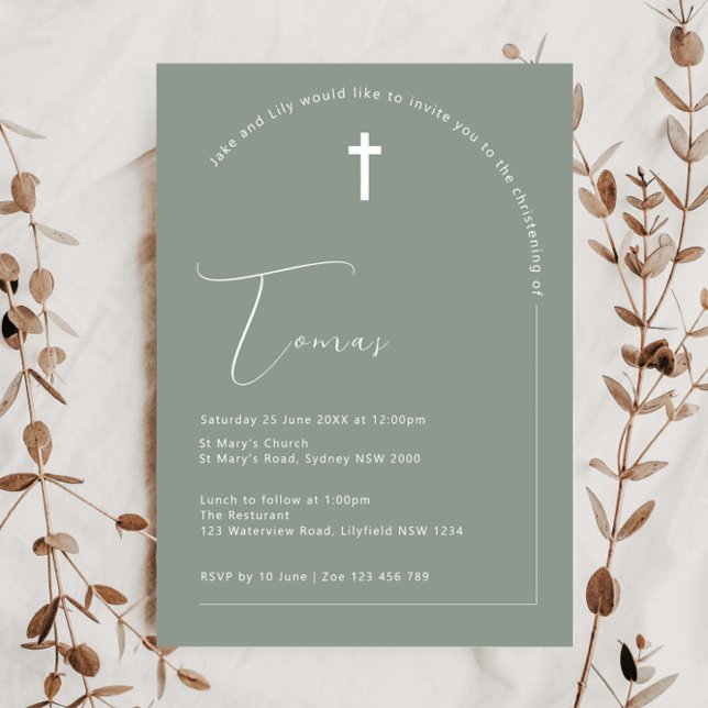 Minimalist Typography arch sage arch baptism Invitation (Creator Uploaded)