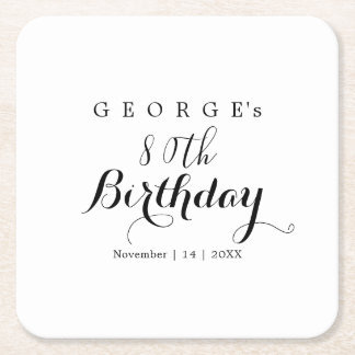 Minimalist Typography Birthday Party Design Square Paper Coaster