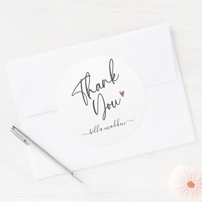 Minimalist Typography,Black and White, Thank You  Classic Round Sticker (Envelope)