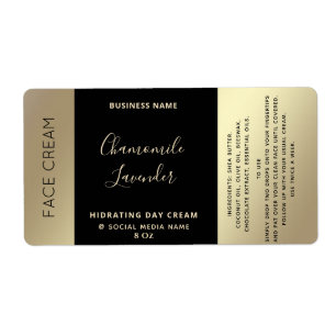 Minimalist typography black gold face cream serum