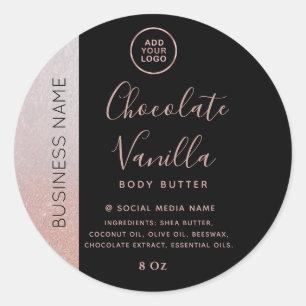 Minimalist typography black rose gold logo product classic round sticker