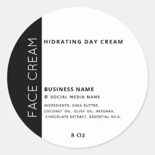 Minimalist typography black white face cream  classic round sticker