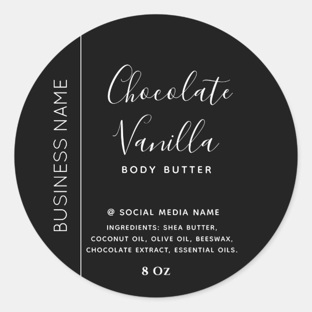 Minimalist typography black white product classic round sticker (Front)