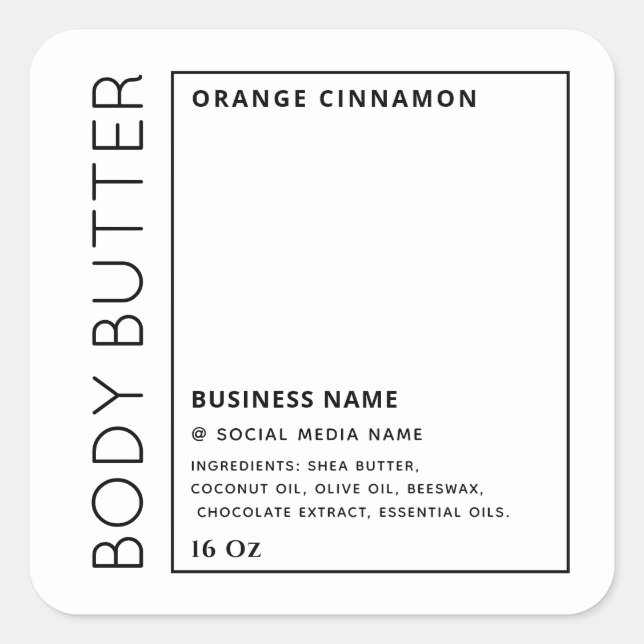 Minimalist typography black white product label (Front)