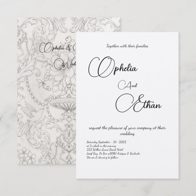 Minimalist Typography Black & white wedding  Invitation (Front/Back)