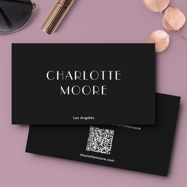 Minimalist Typography Boutique Black QR Code  Business Card (Creator Uploaded)