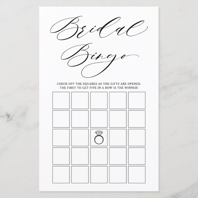 Minimalist Typography Bridal Shower Bingo Game (Front)