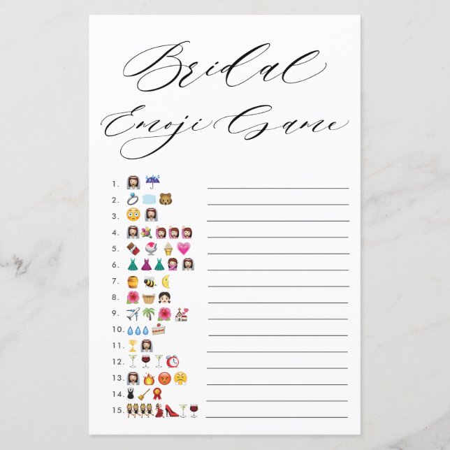 Minimalist Typography Bridal Shower Emoji Game (Front)