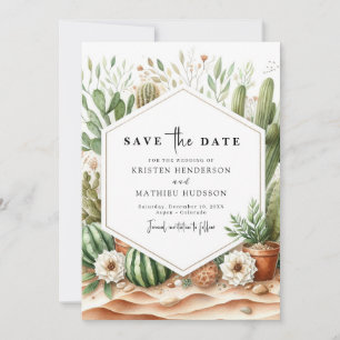 Minimalist Typography Cactus Wedding Save The Date