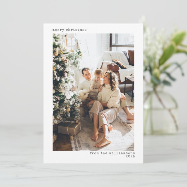 Minimalist Typography Christmas Two 2 Photo Letter Holiday Card (Standing Front)