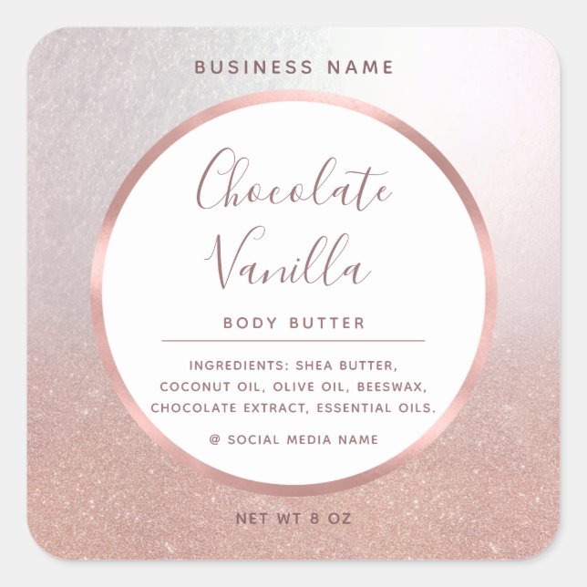 Minimalist  typography circle foil rose gold frame square sticker (Front)