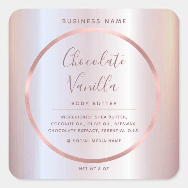 Minimalist  typography circle foil rose gold frame square sticker (Front)