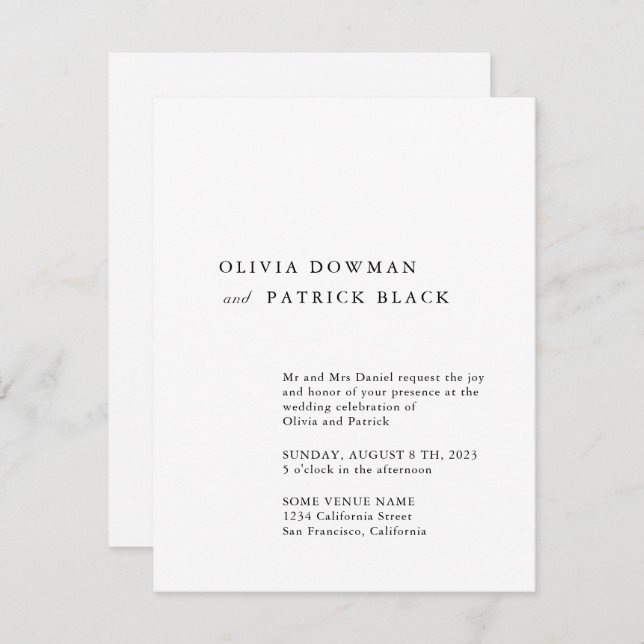 Minimalist typography classic simple Wedding Invitation (Front/Back)