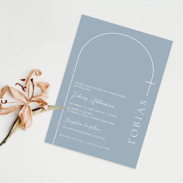 Minimalist Typography cross blue arch baptism Invitation (Creator Uploaded)