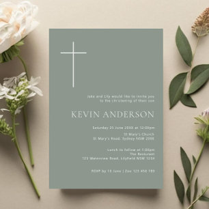 Minimalist Typography cross sage arch baptism Invitation