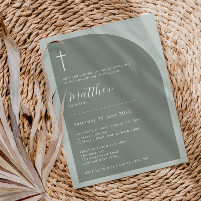 Minimalist Typography cross sage arch baptism Invitation (Creator Uploaded)