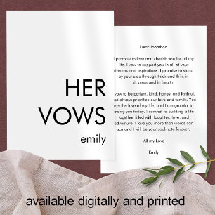 Minimalist Typography Custom Any Colour Her Vows Card