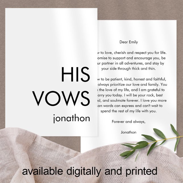 Minimalist Typography Custom Any Colour His Vows Card (Creator Uploaded)