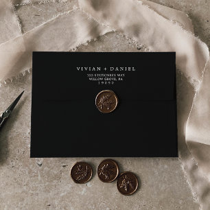 Minimalist Typography Dark Black Wedding Envelope