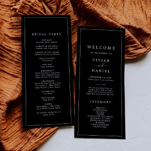 Minimalist Typography   Dark Black Wedding Program Programme
