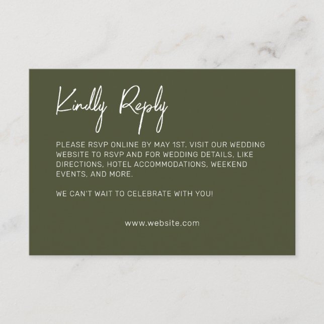 Minimalist Typography Dark Olive Green RSVP Card (Front)