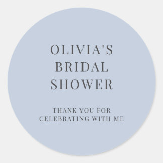 Minimalist Typography Dusty Blue Bridal Shower Classic Round Sticker