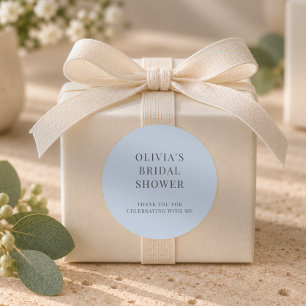 Minimalist Typography Dusty Blue Bridal Shower Classic Round Sticker