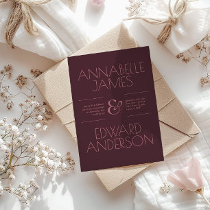 Minimalist Typography Elegant Burgundy Wedding Invitation