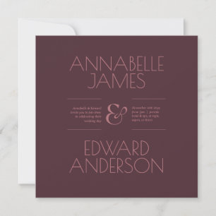 Minimalist Typography Elegant Burgundy Wedding Invitation