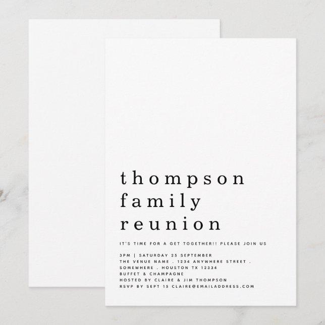 Minimalist Typography Family Reunion Party Invitation (Front/Back)