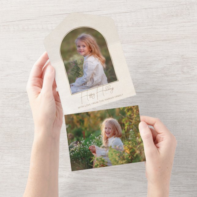 Minimalist Typography Gold Arch Holiday Photo All In One Invitation (Tearaway)